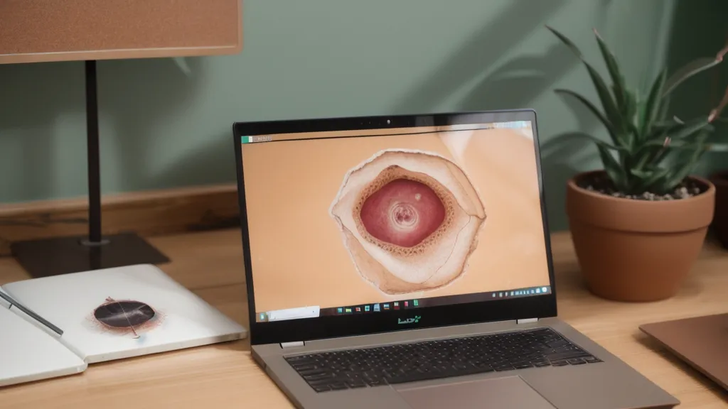 Laptop abierta con un curso de estética brasileña y una taza de café